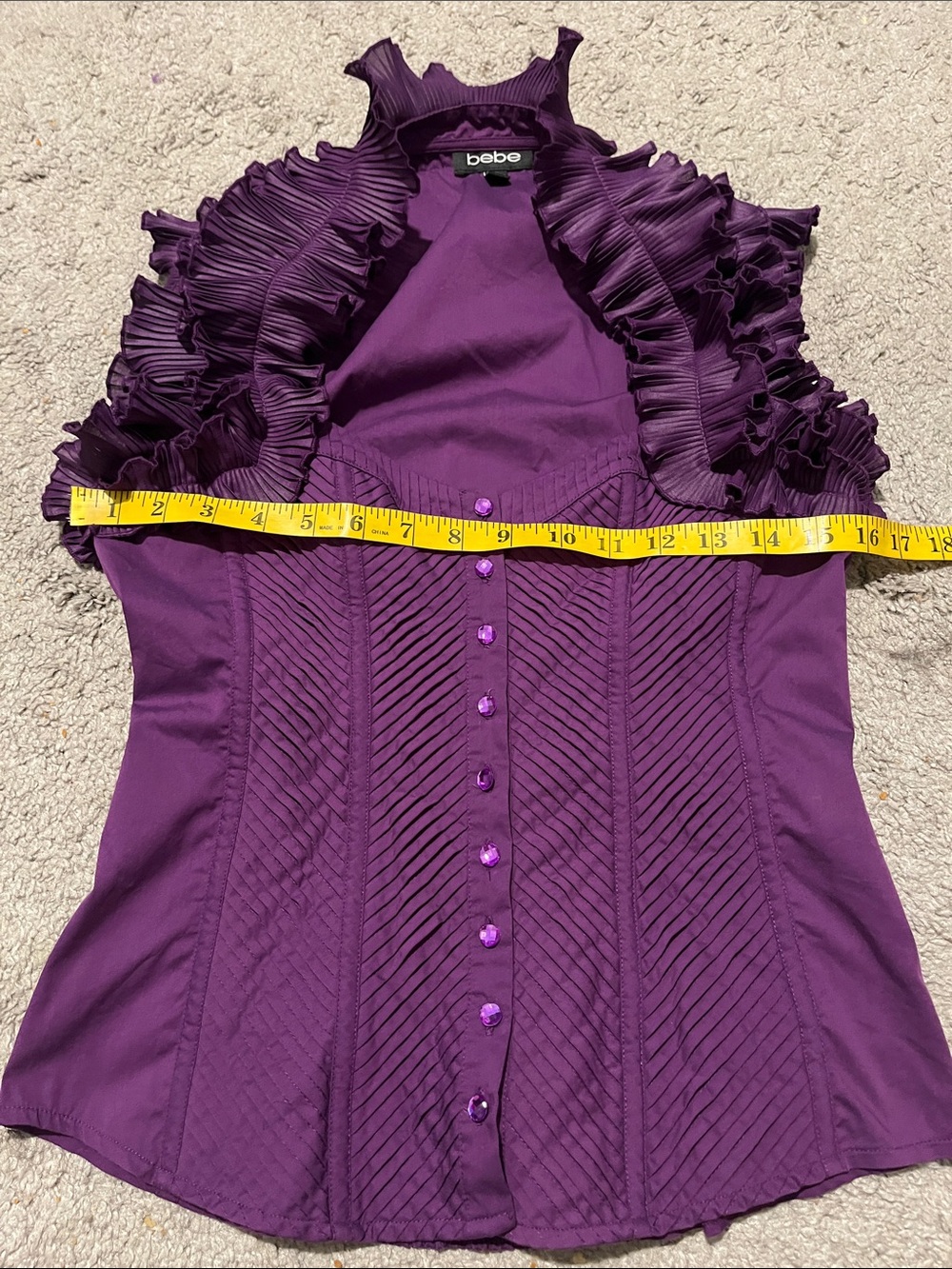 Y2K Bebe Purple Ruffled Button Front Sweetheart Neckline Top 2000’s Feminine - Picture 7 of 7
